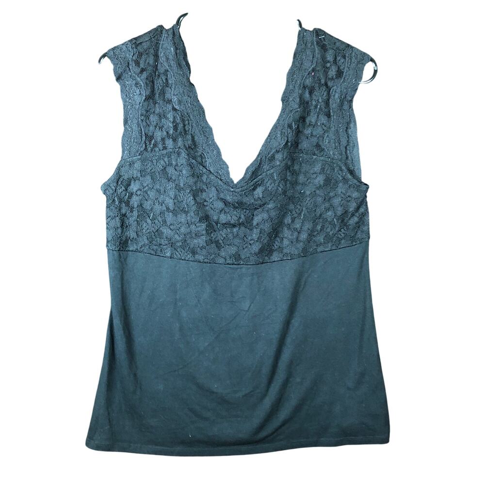 Express Womens Blouse Black V Neck Fitted Lace Sleeveless Stretch Large